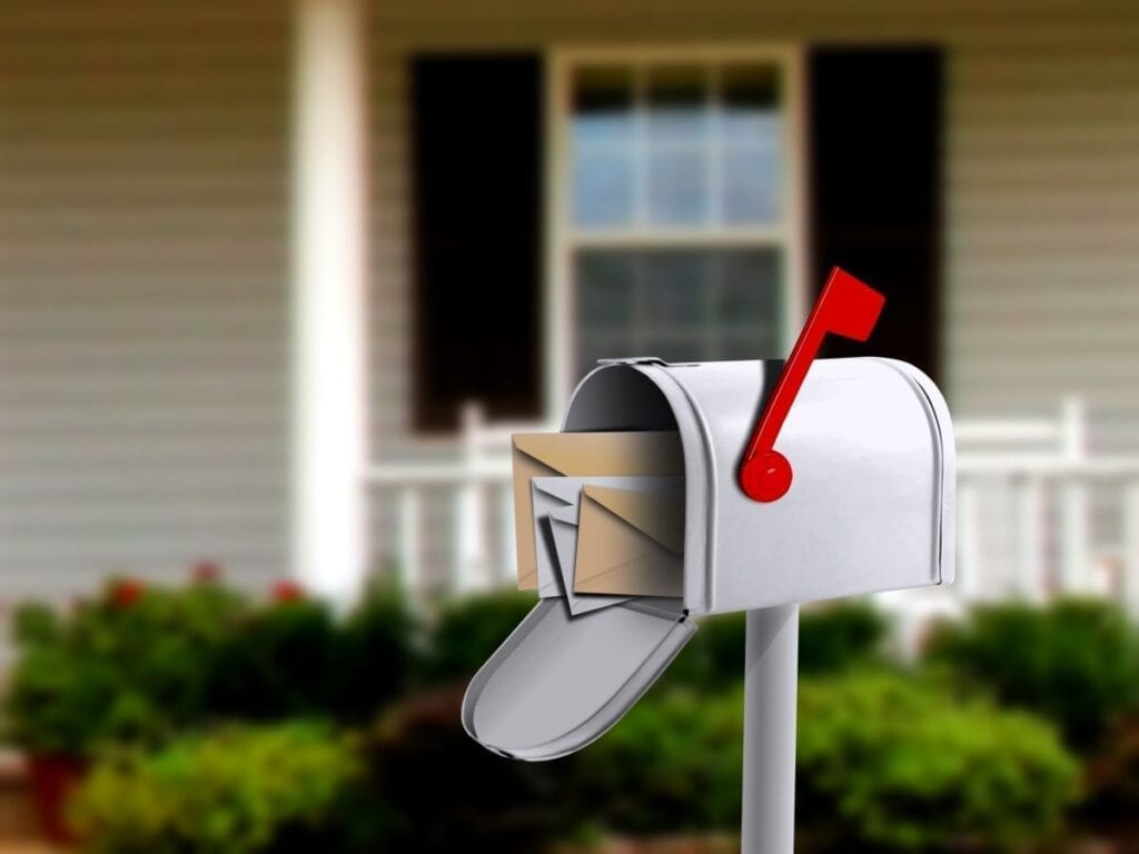 Open mailbox in front of new home, movers changed address with USPS to forward mail